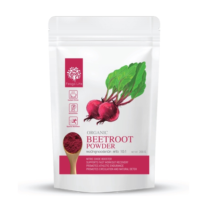 ผงบีทรูท Pre-workout สำหรับนักกีฬา Organic Beetroot Powder ยี่ห้อ Feaga Life 200 กรัม